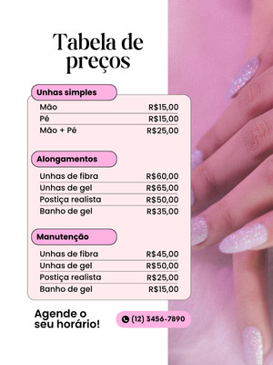 Modelos grátis e personalizáveis de tabela de precos unhas - Canva