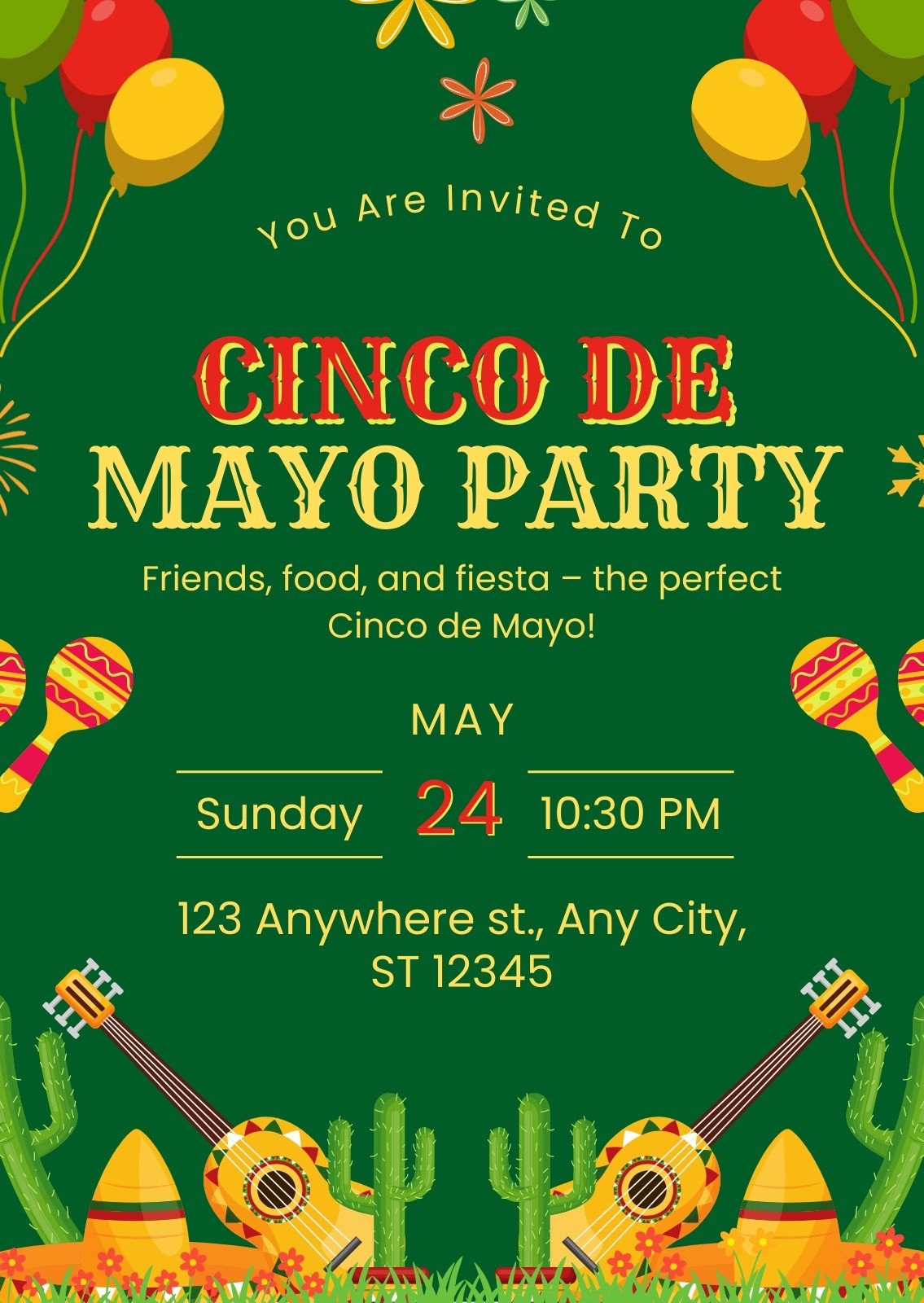 Green Yellow Illustrative Cinco De Mayo party Invitation