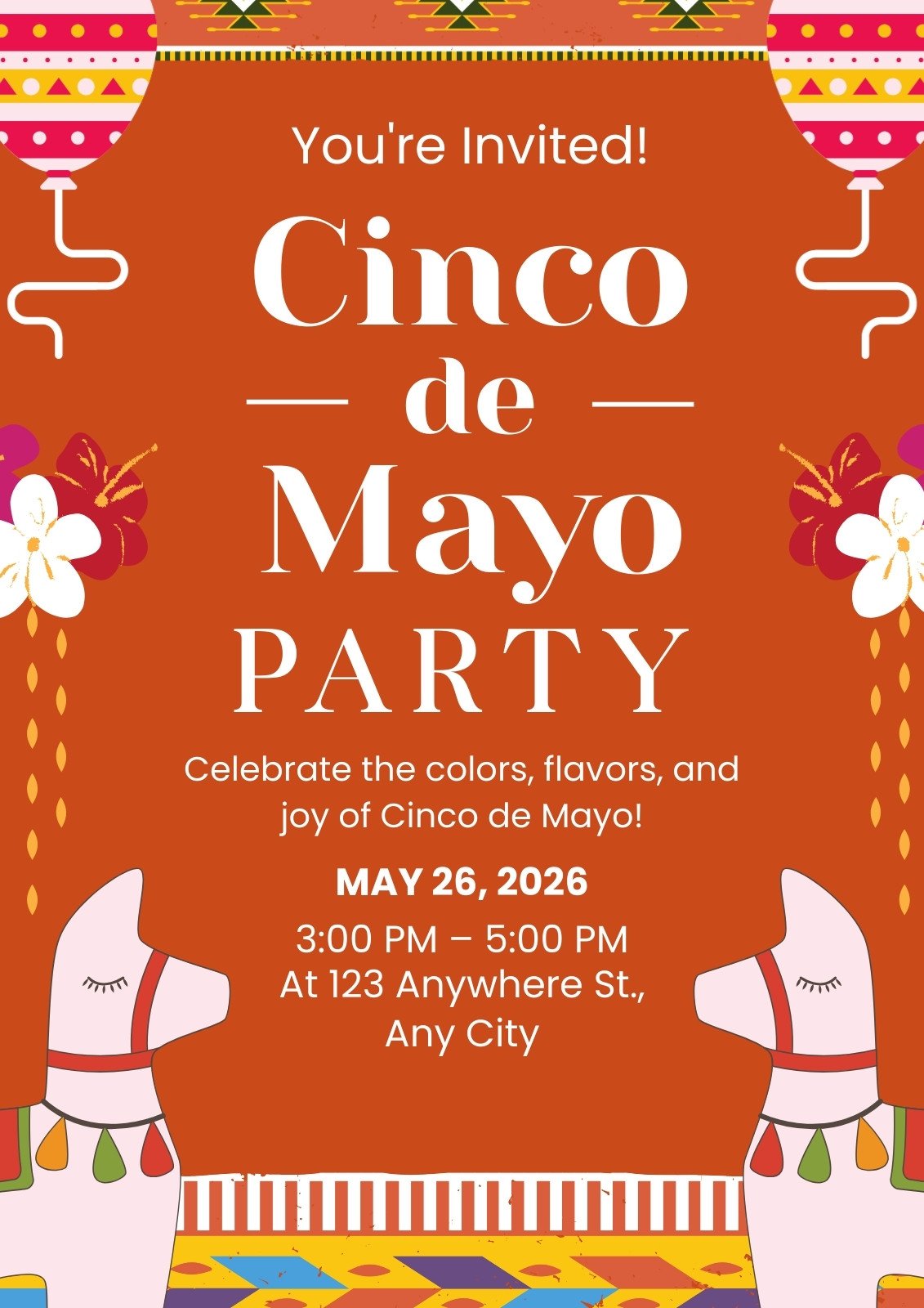 White Orange Illustrative Cinco De Mayo party Flyer