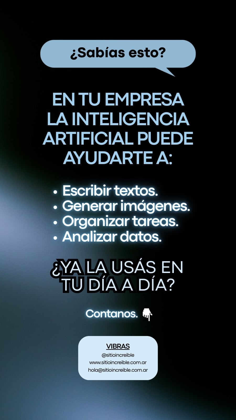 Historia de Instagram Dato útil sobre Inteligencia artificial recomendaciones negocio minimalista negro y azul