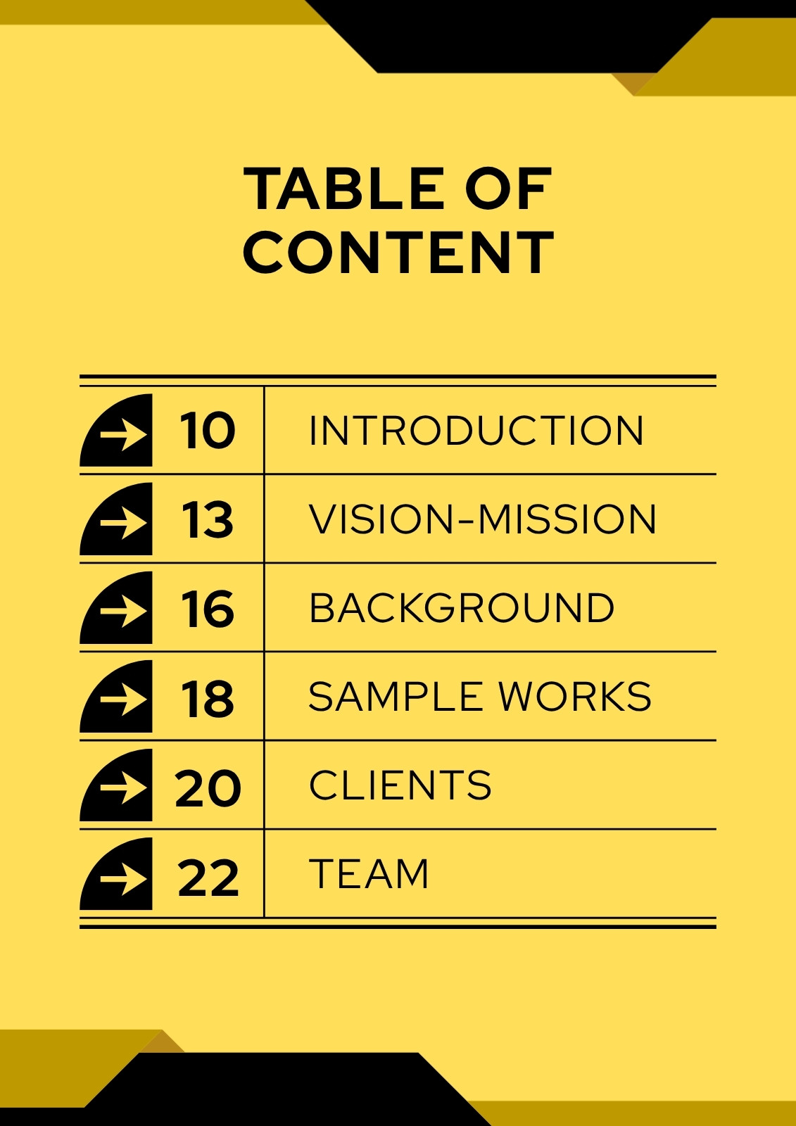 Yellow and Black Modern Table of Contents Yellow and Black Modern Table of Contents