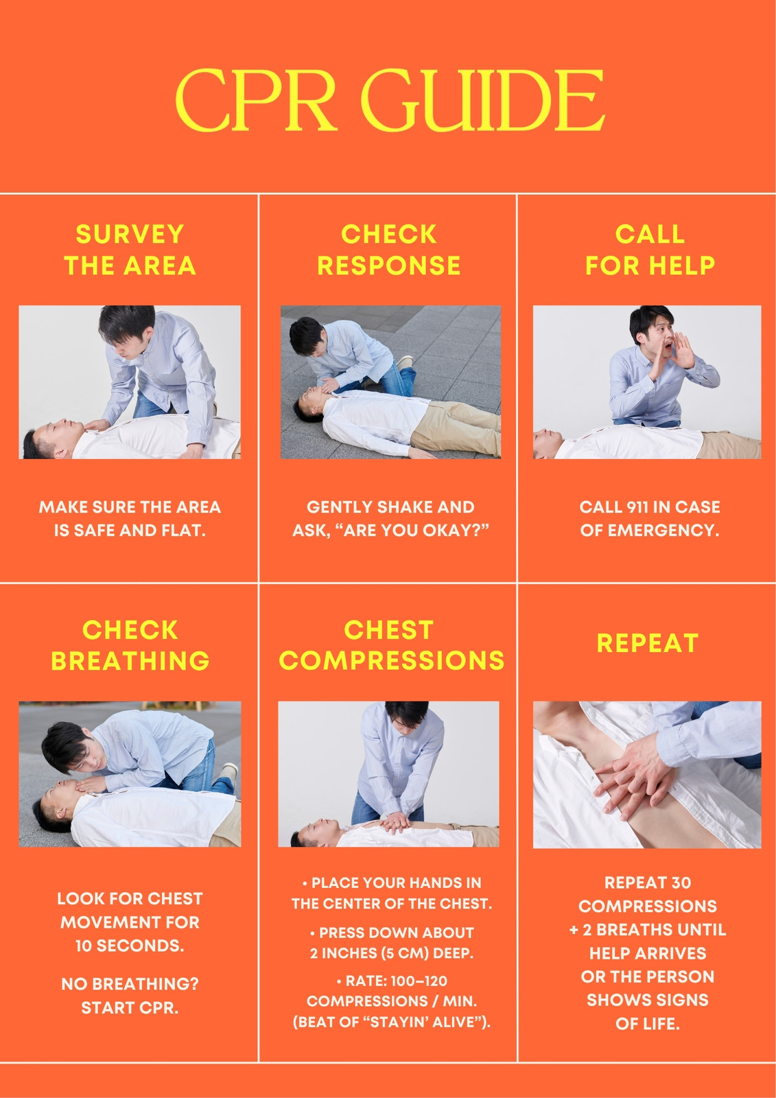 Orange and Yellow Clean Minimalist CPR Safety Guide Poster