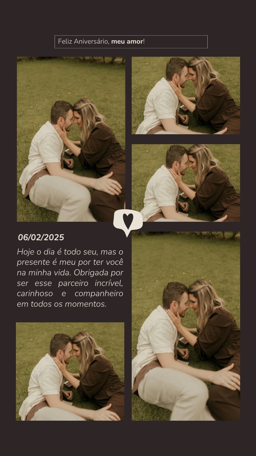 Story do instagram feliz aniversário casal de namorados minimalista marrom