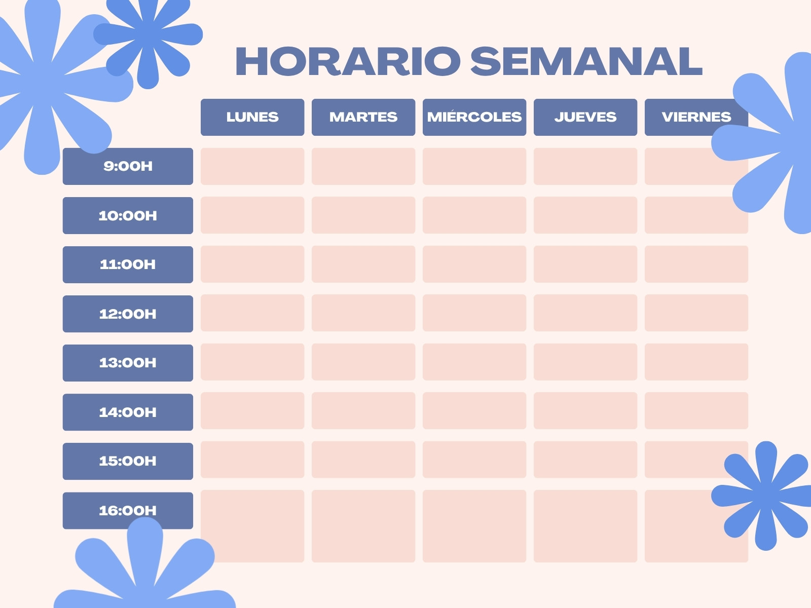 Organizador Gráfico Horario Simple Azul y Beige