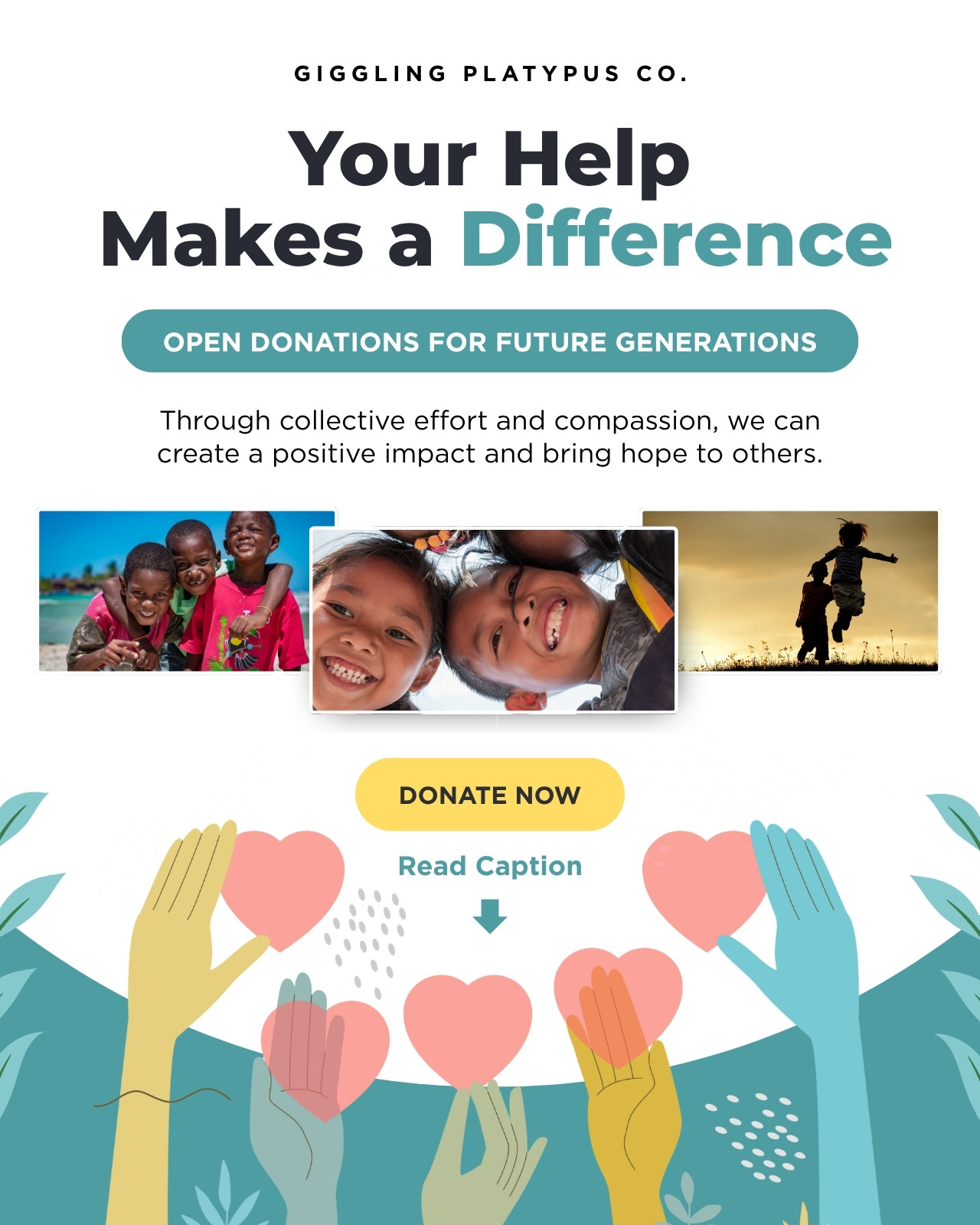 Teal and Yellow Modern Charity Instagram Post