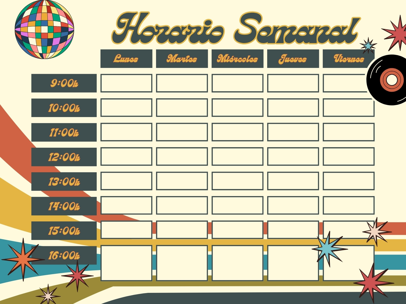 Organizador Gráfico Horario Retro Multicolor