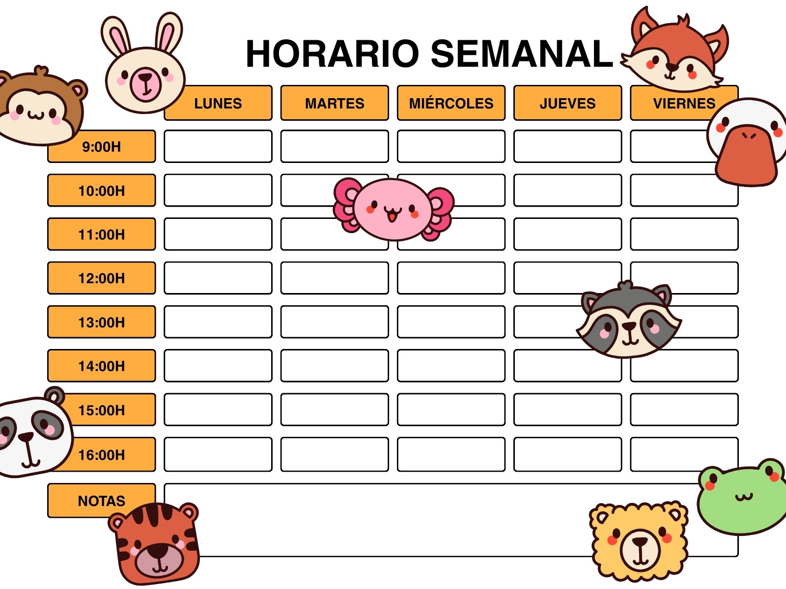 Organizador Gráfico Horario Ilustrado Naranja y Blanco