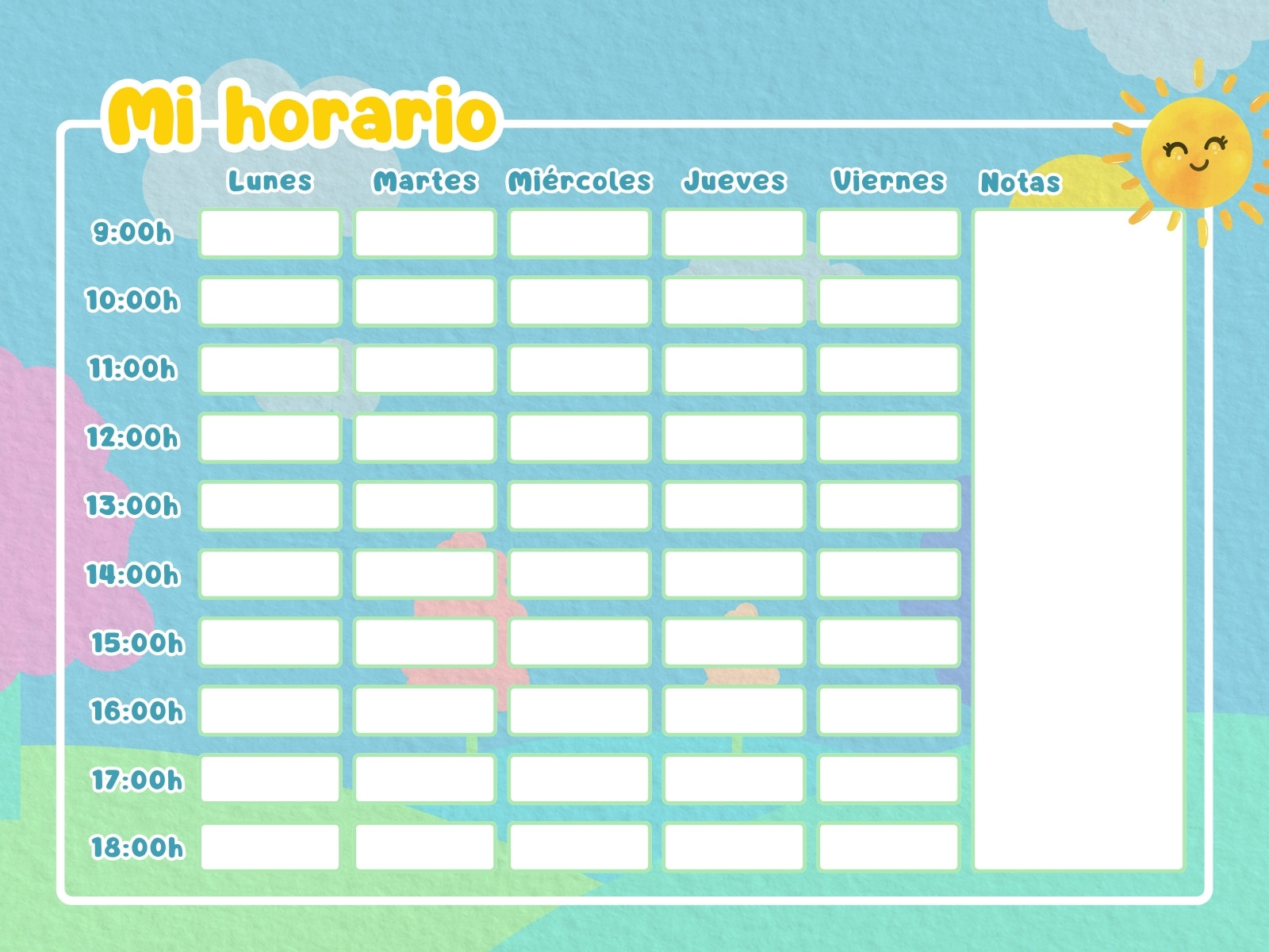 Organizador Gráfico Horario Ilustrado Azul y Amarillo