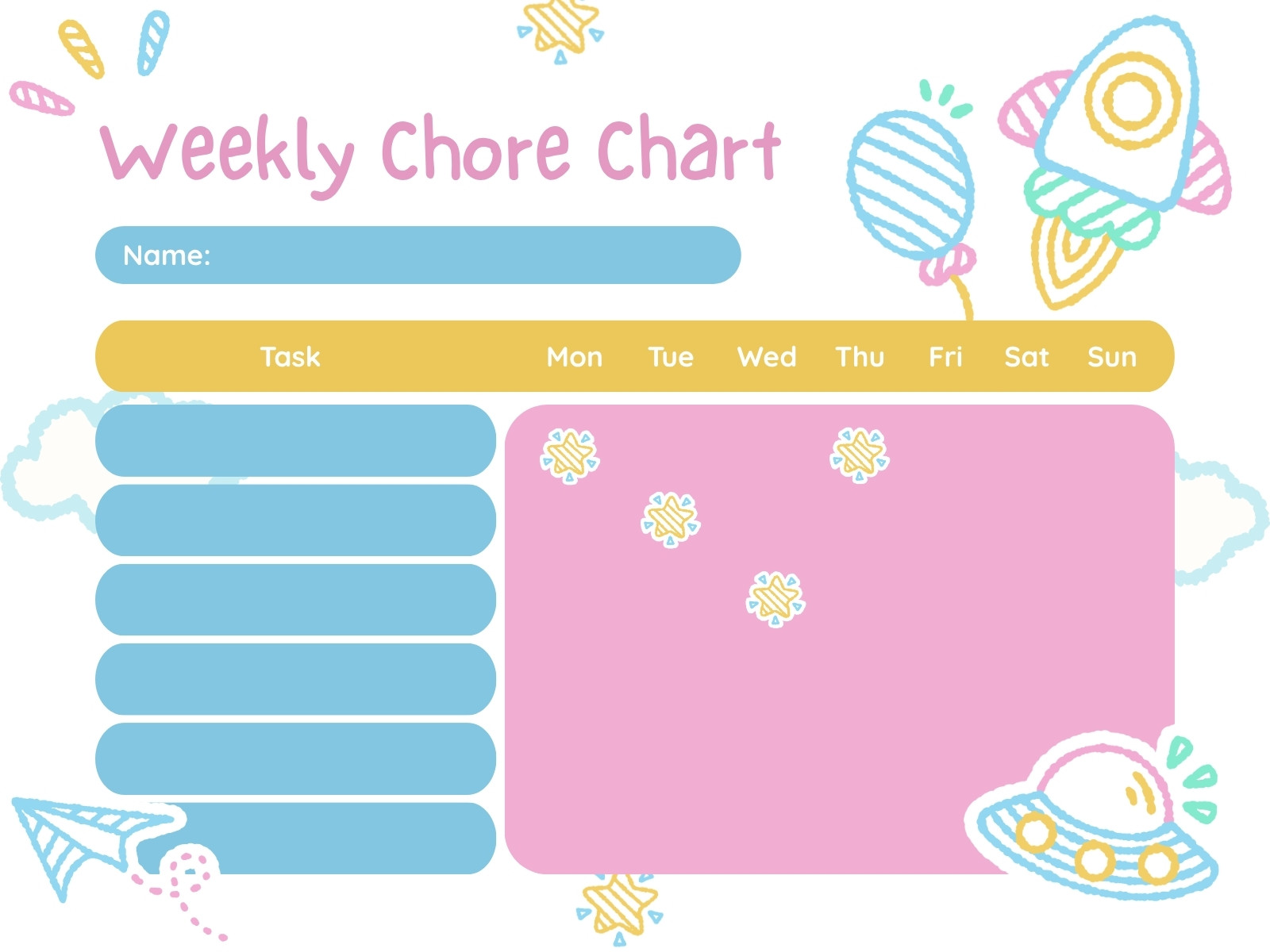 Pastel Illustrated Weekly Chore Chart Graph
