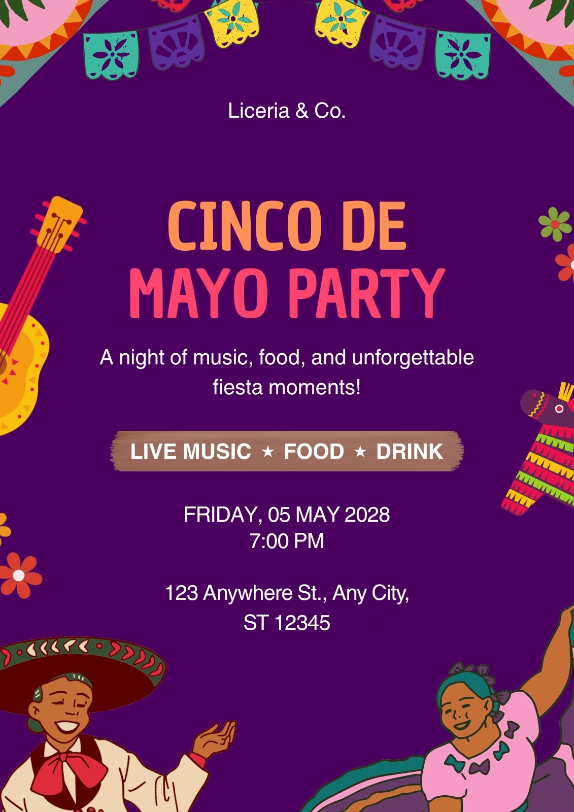 Purple and Orange Playful Cinco de Mayo Party Flyer