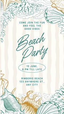 Vintage Illustrated Beach Party Invitation Instagram Story Canva template, teal and orange