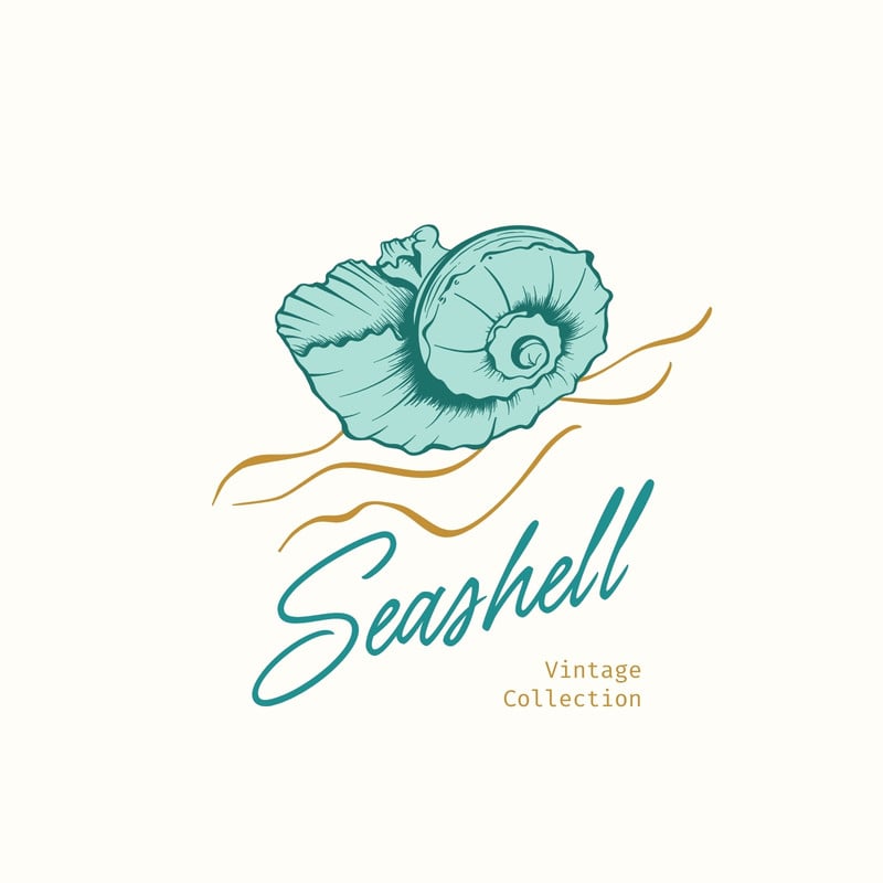 Vintage Ocean Seashell Summer Logo Canva template, teal and beige