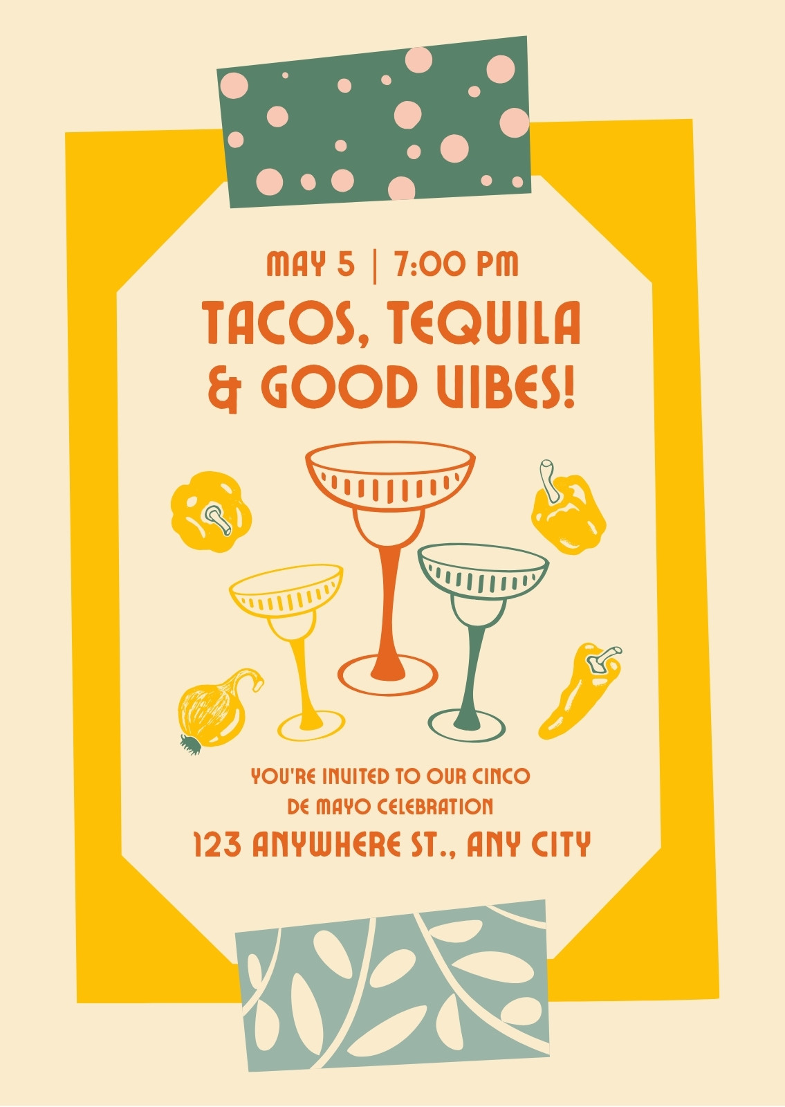 Orange Green and Yellow Playful Fiesta Invitation