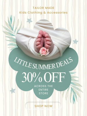 Vintage Playful Baby Kids Shop Sale Poster Canva template, beige and sage