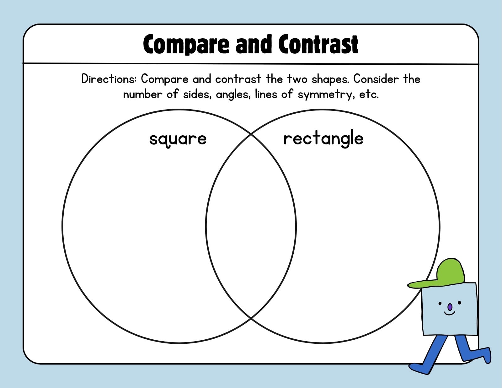 2D Shapes Venn Diagram Worksheet in Blue Clean Style