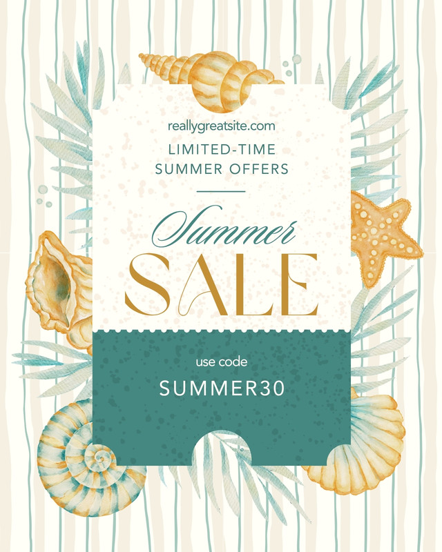 Vintage Summer Sale Coupon Code Instagram Post Canva template, teal and yellow