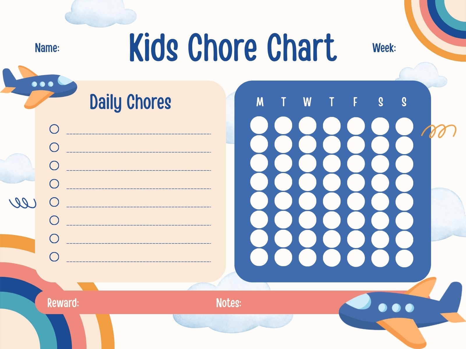 Blue and Orange Kids Chore Chart Graph