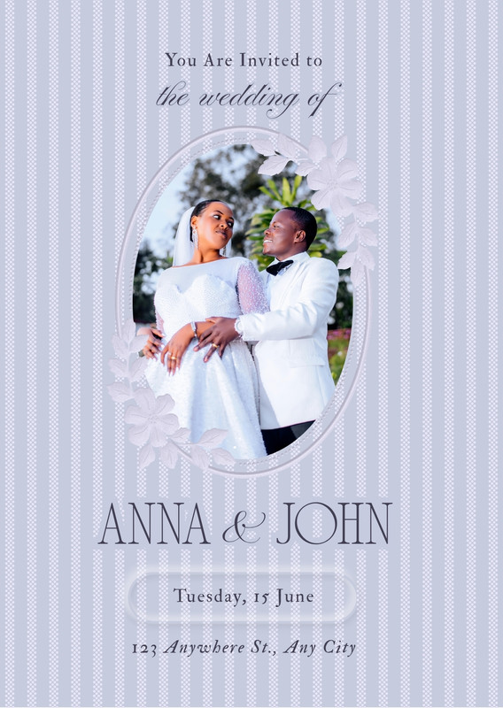 Vintage Elegant Classic Photo Wedding Invitation Canva template, lavender and blue