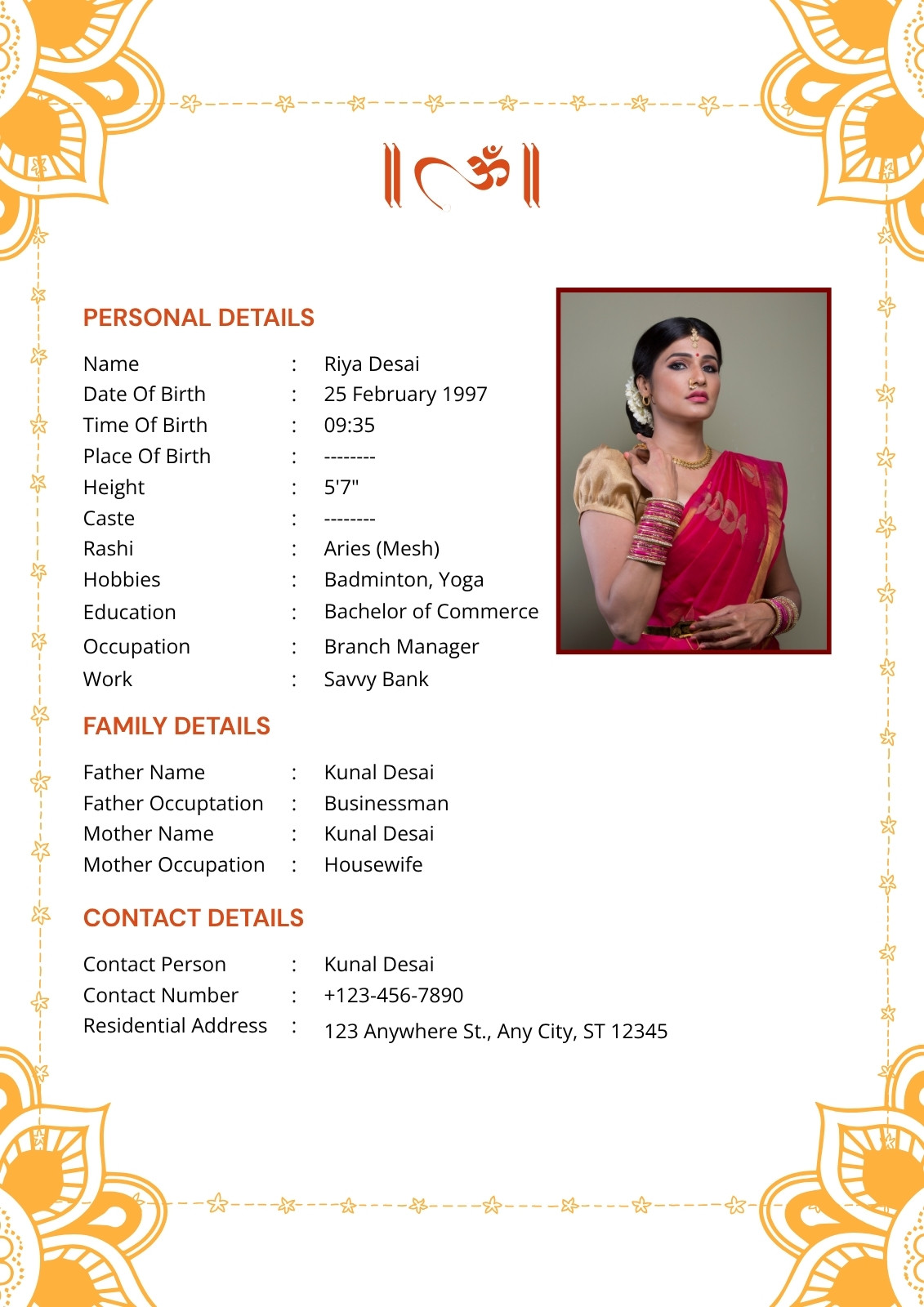 Orange and White Traditional Personal Biodata Orange and White Traditional Personal Biodata
