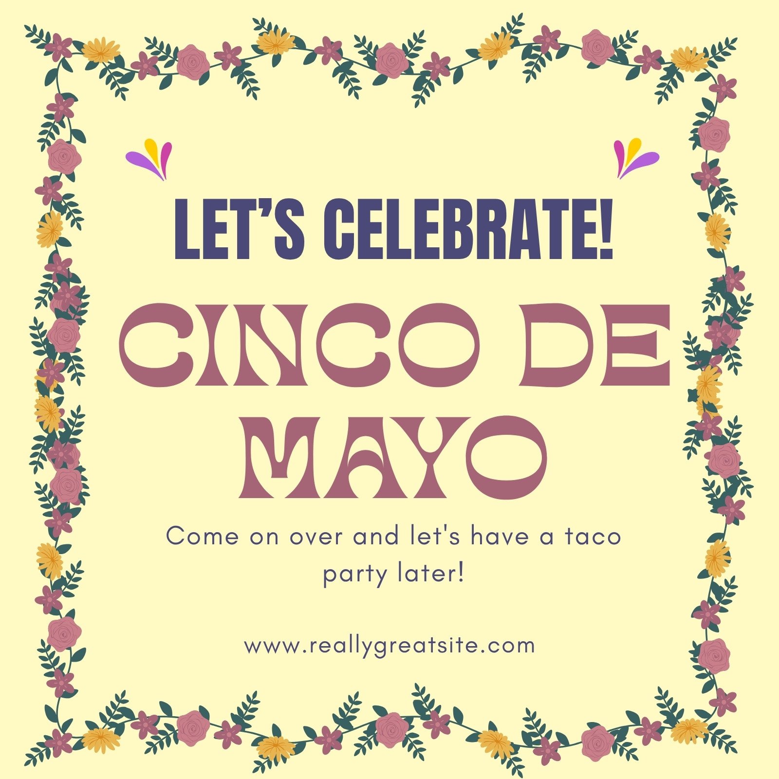 Purple And Yellow Simple Cinco De Mayo Card