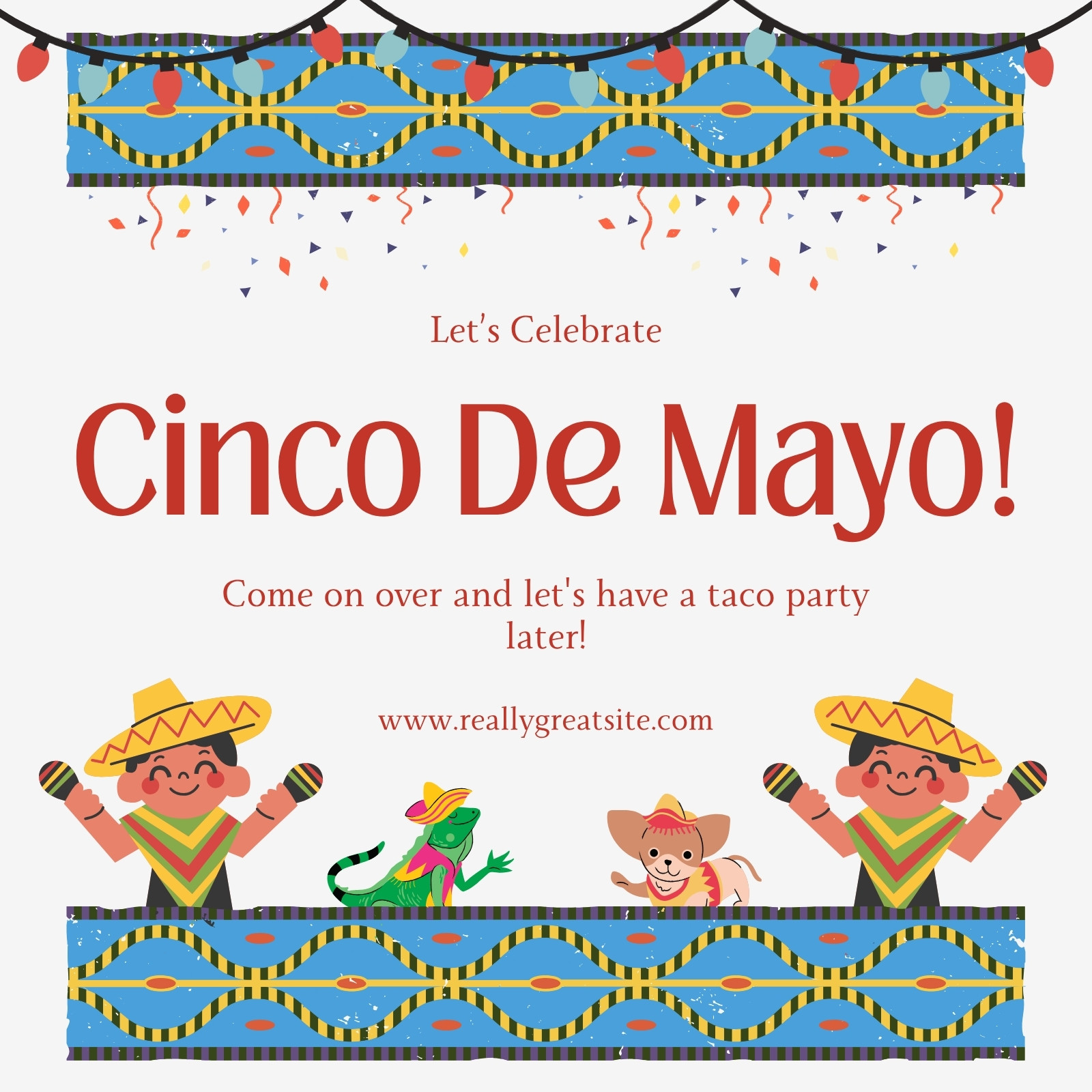 Red Blue and Yellow Illustrated Cinco De Mayo Card