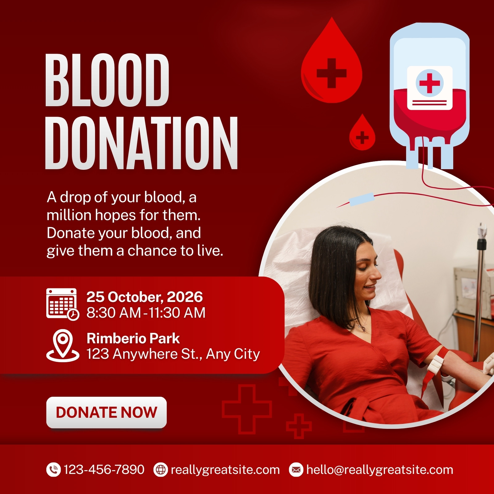 Red and White Modern Blood Donation Instagram Post