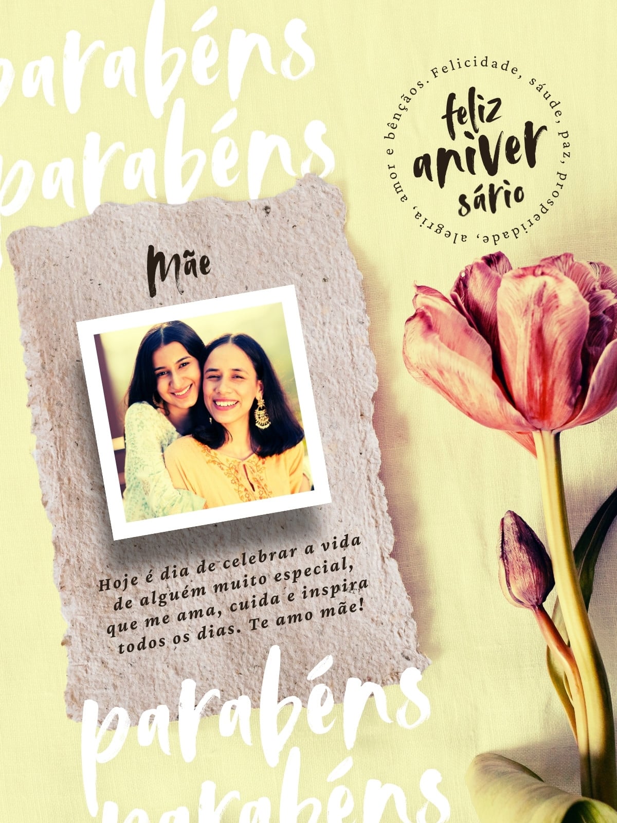 Post para instagram mensagem feliz aniversário delicado floral em marrom e branco