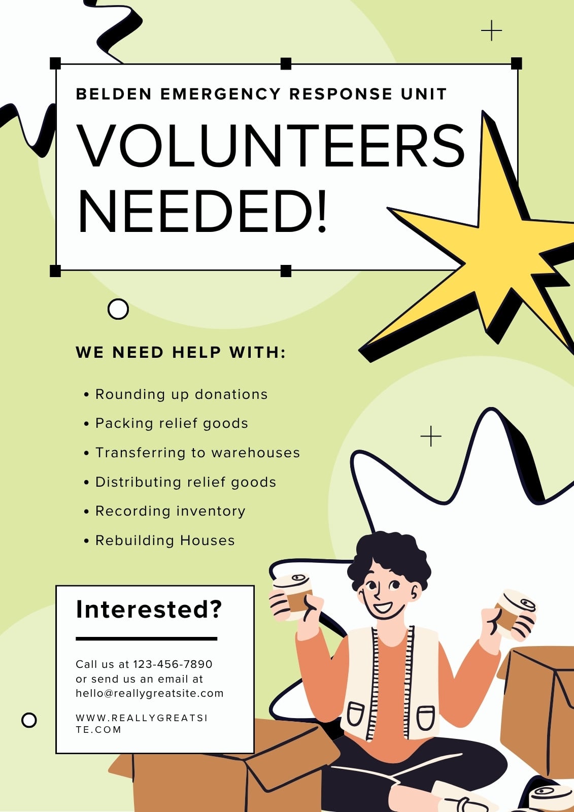 Green and Orange Illustrated Volunteer Needed Poster