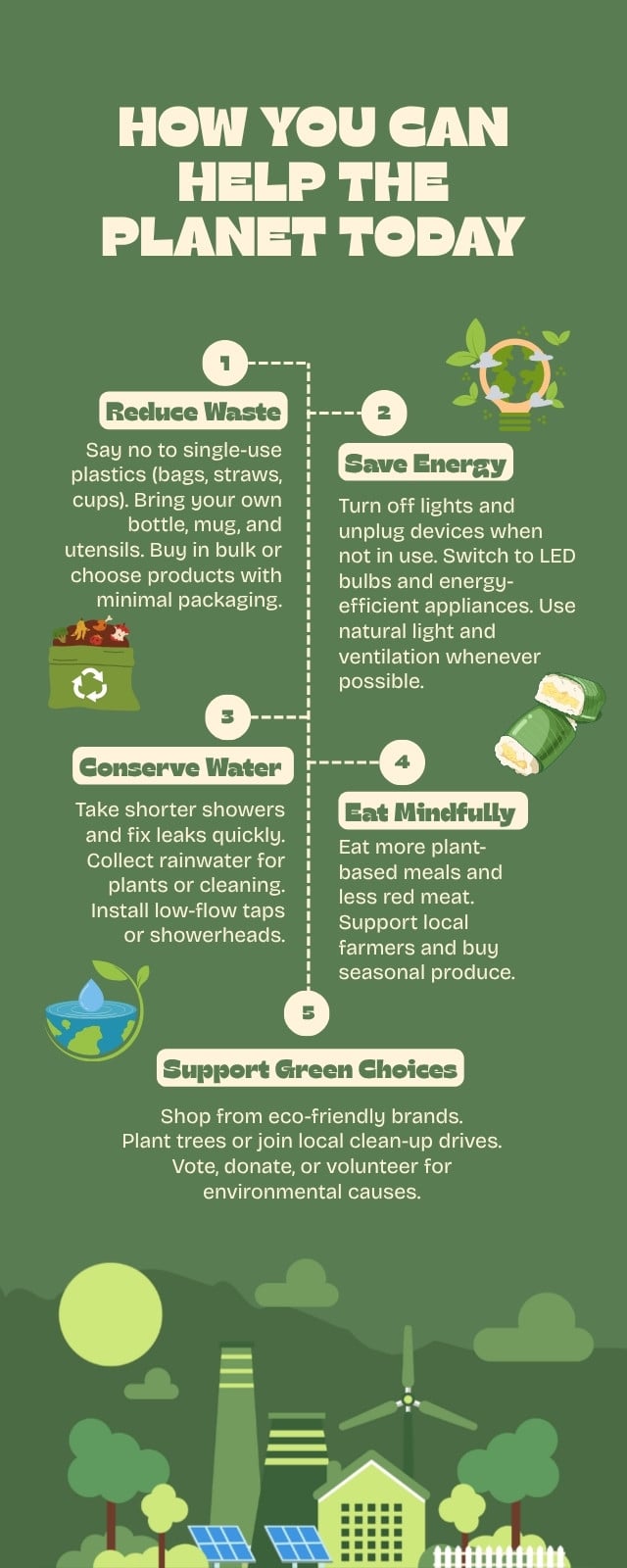 Green and Beige Modern Vector Illustration for Education How You Can Help the Planet Today Infographic