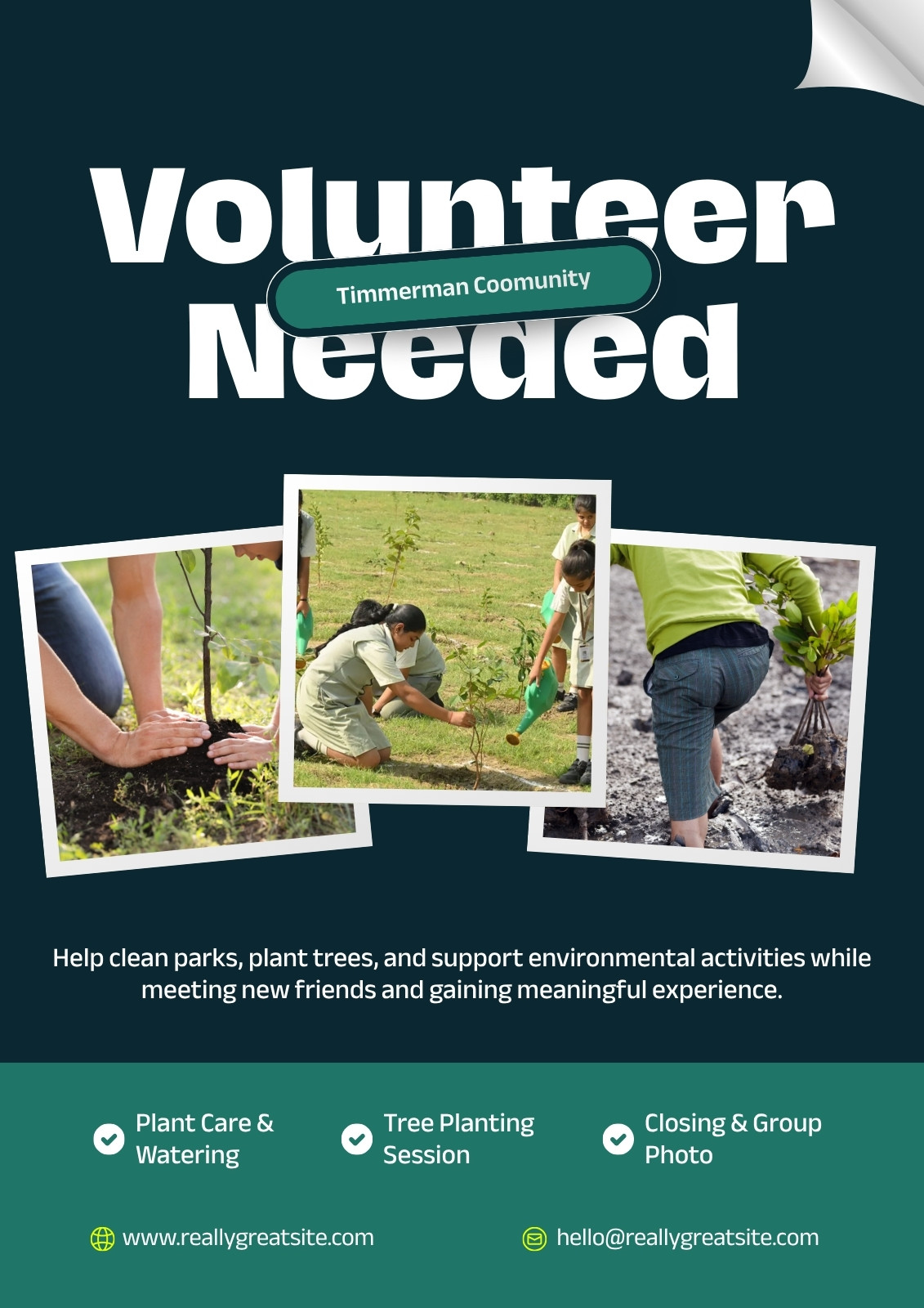 Green and White Modern Volunteer Needed Document