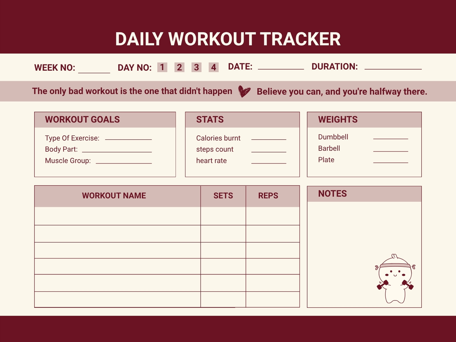 Maroon and Beige Modern Daily Workout Chart Graph