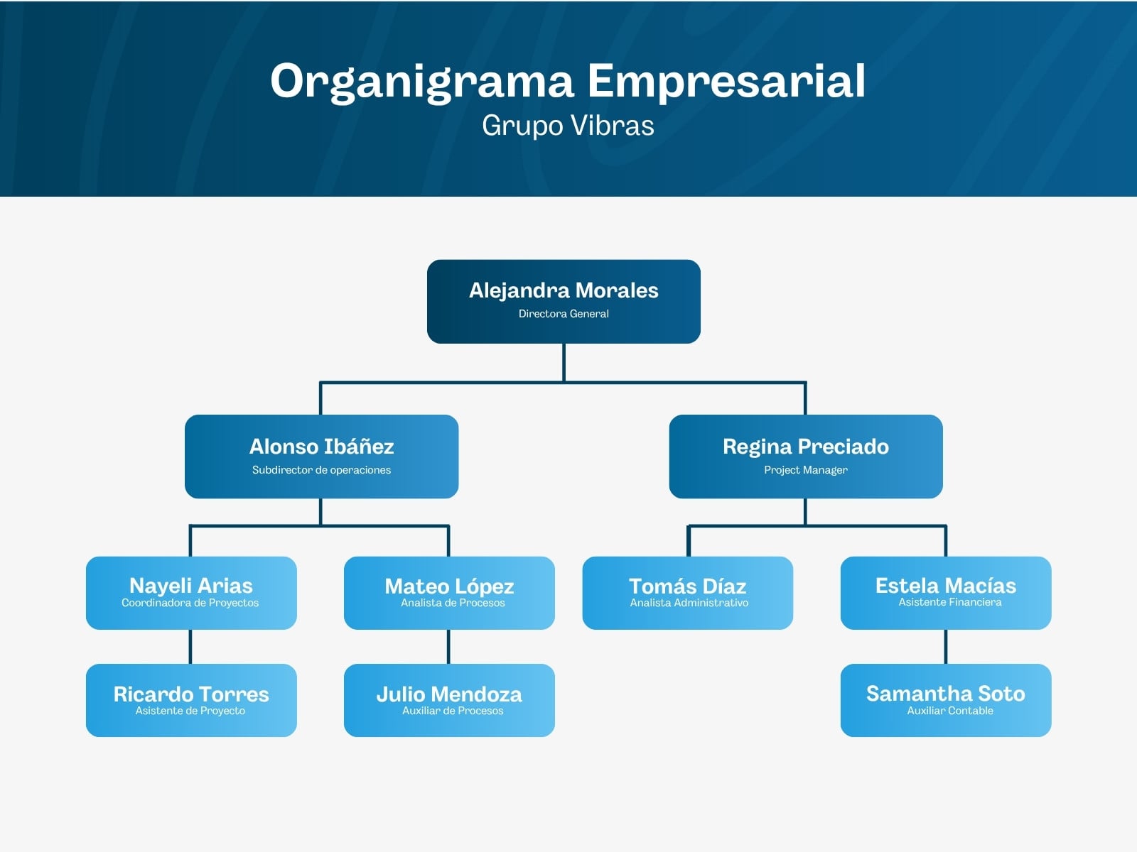 Gráfica organigrama empresa moderno minimalista azul