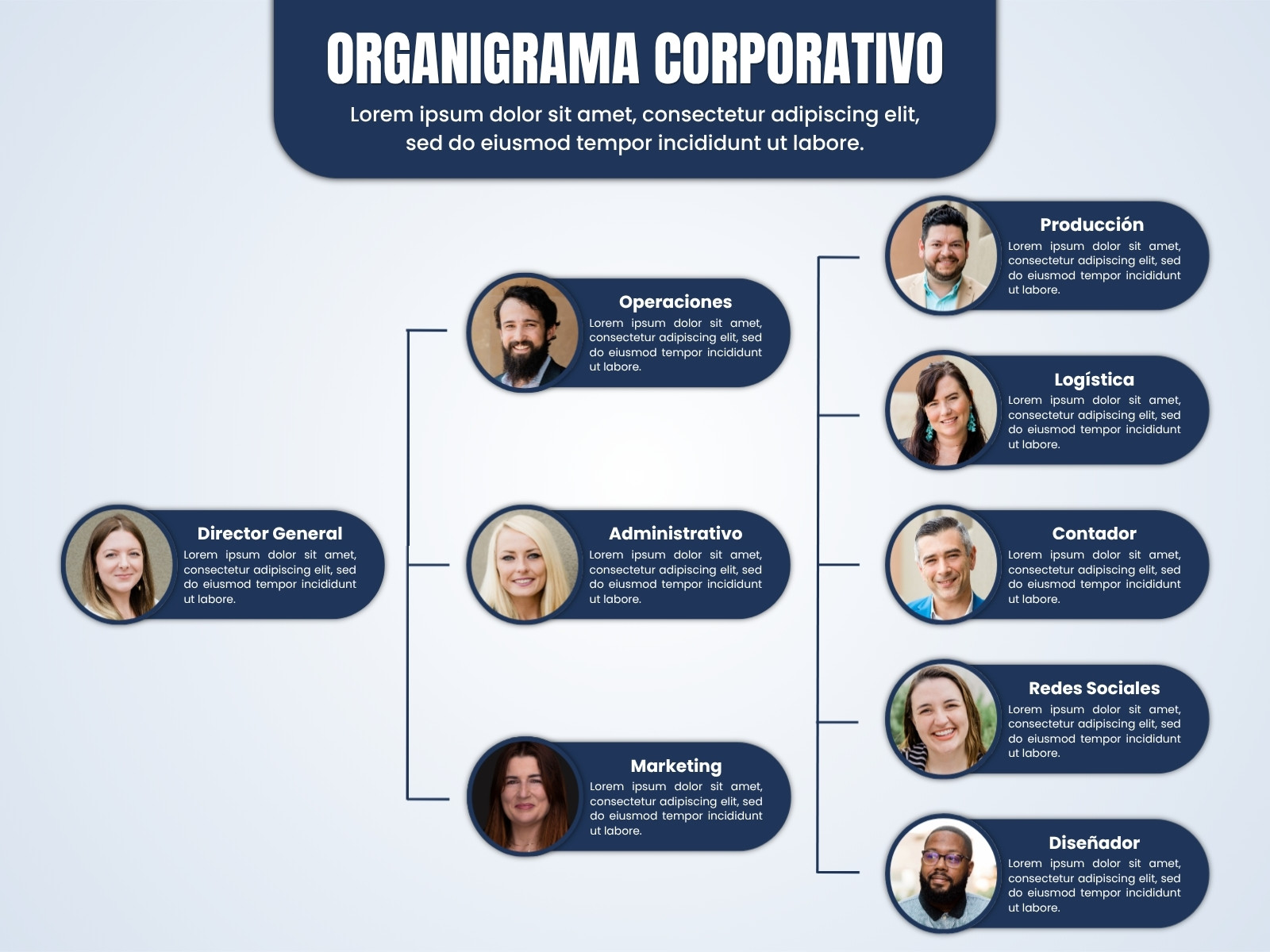 Azul y Blanco Moderno Organigrama Gráfica