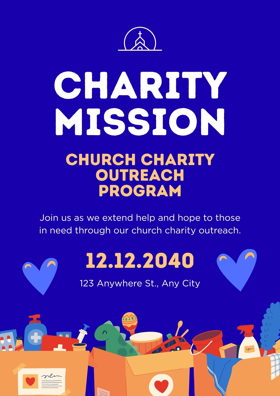 Blue and Orange Illustrated Charity Flyer