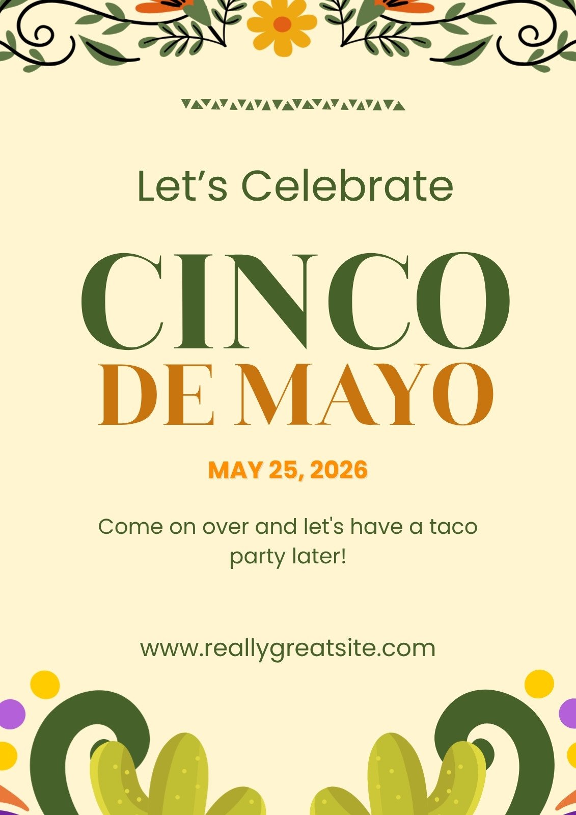 Beige Green and Orange Simple Cinco de Mayo Flyer