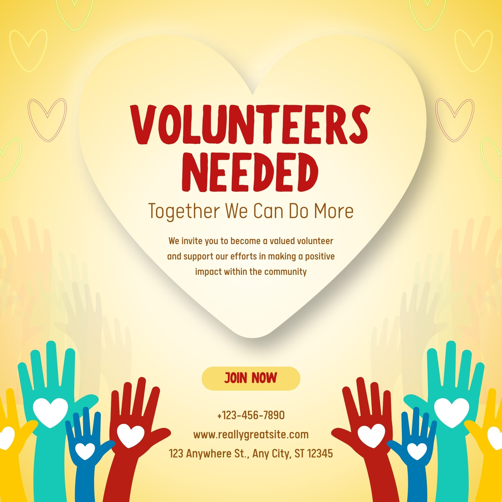 Yellow and Red Playful Volunteers Needed Instagram Post