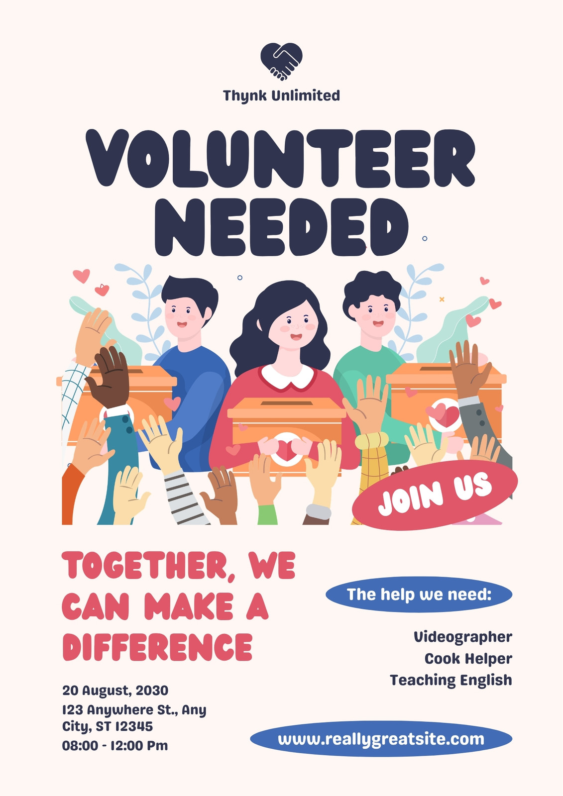 Blue and Red Illustrated Volunteer Needed Poster