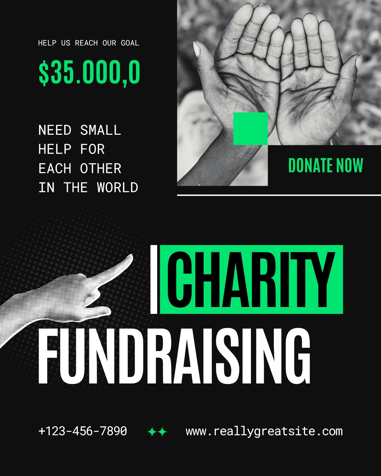 Black and Green Modern Charity Fundraising Instagram Post