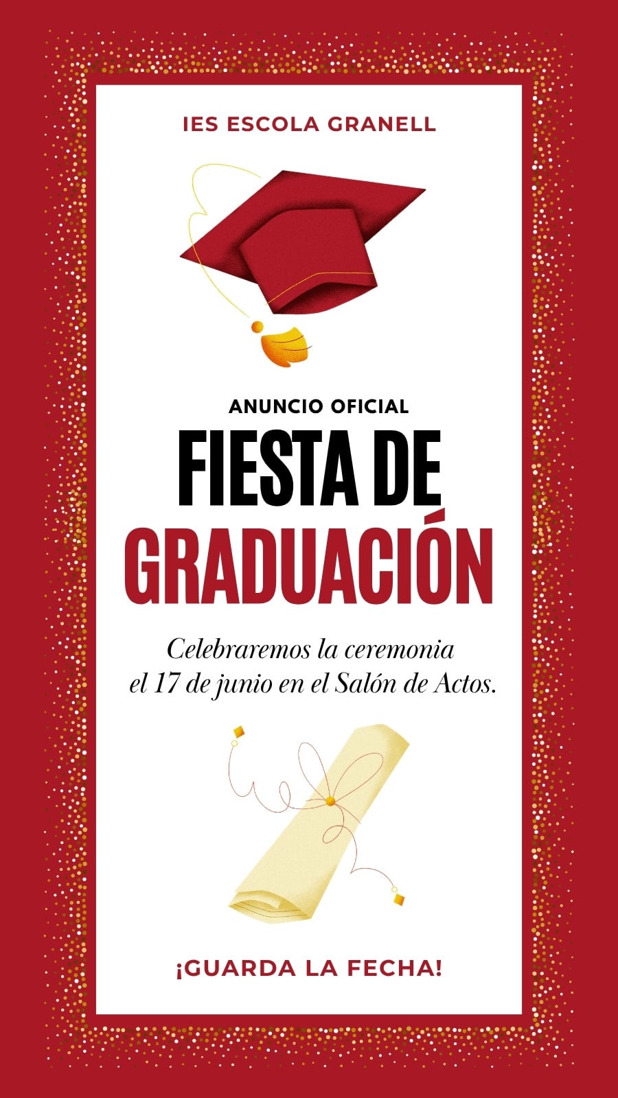 Historia de Instagram Recordatorio Graduación Ilustrado Elegante Rojo y Dorado