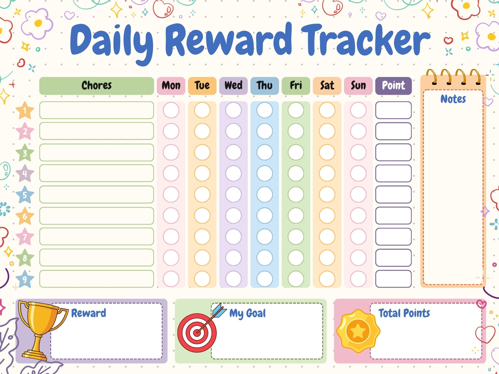 Blue and Pink Playful Reward Tracker Graph