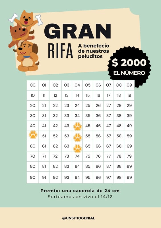 Formato de rifa 100 números para editar gratis | Canva