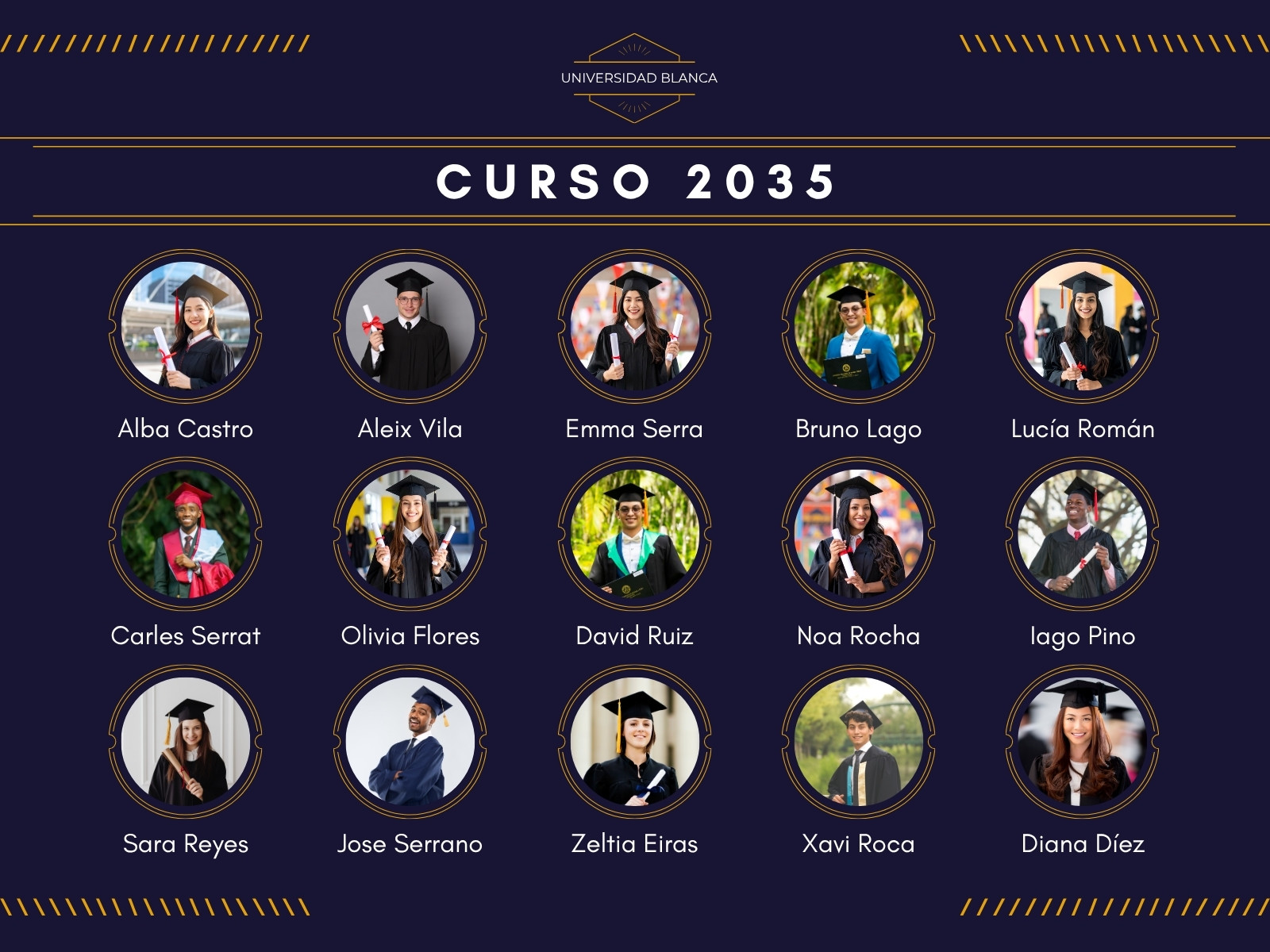 Gráfico Orla Universitaria Graduación Elegante Azul y Dorado