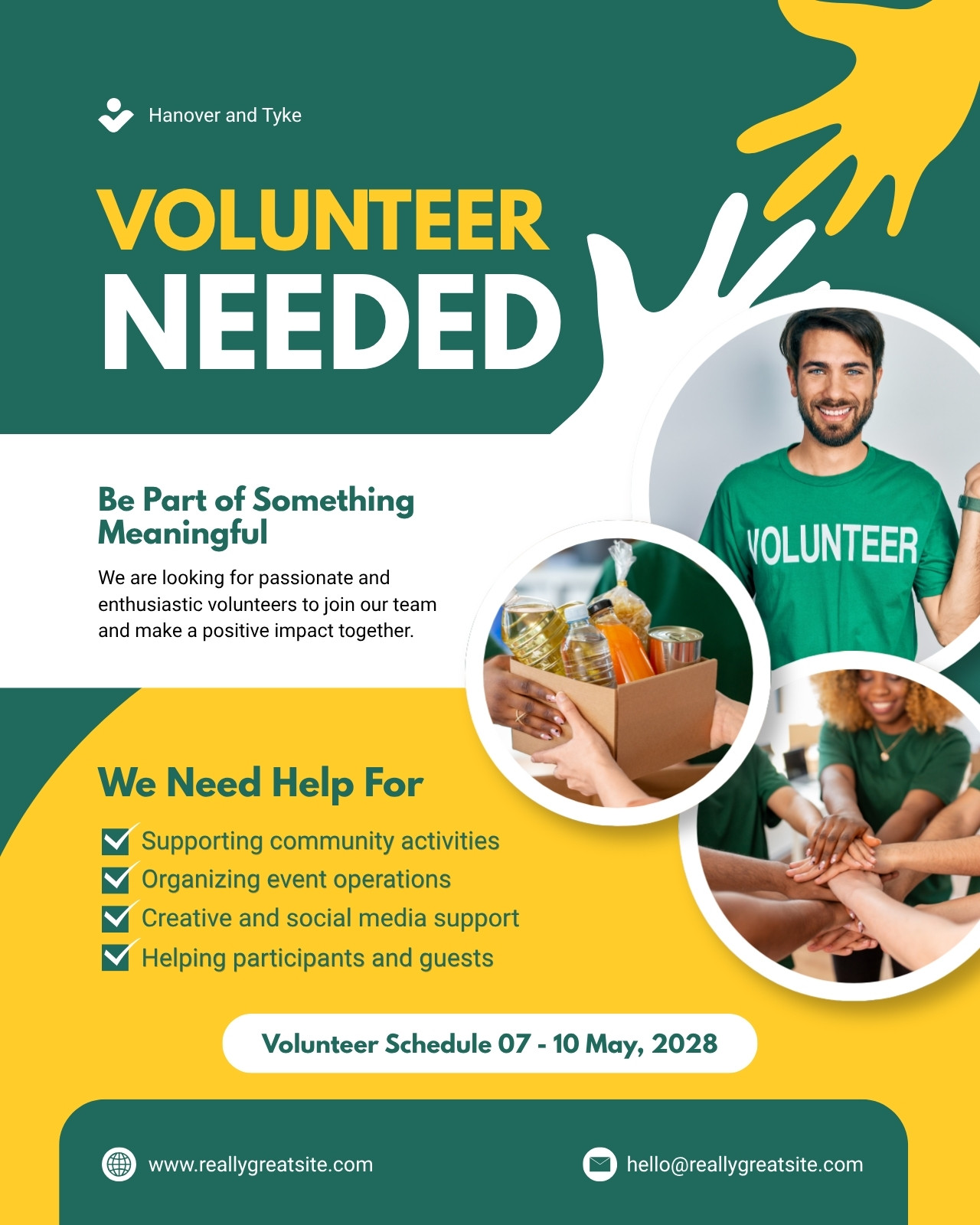 Yellow Green and White Modern Volunteer Needed Instagram Post