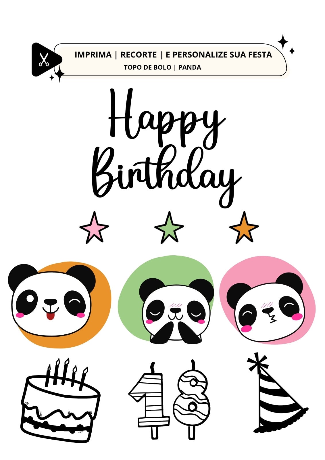 Topo para bolo personalizado com tema panda