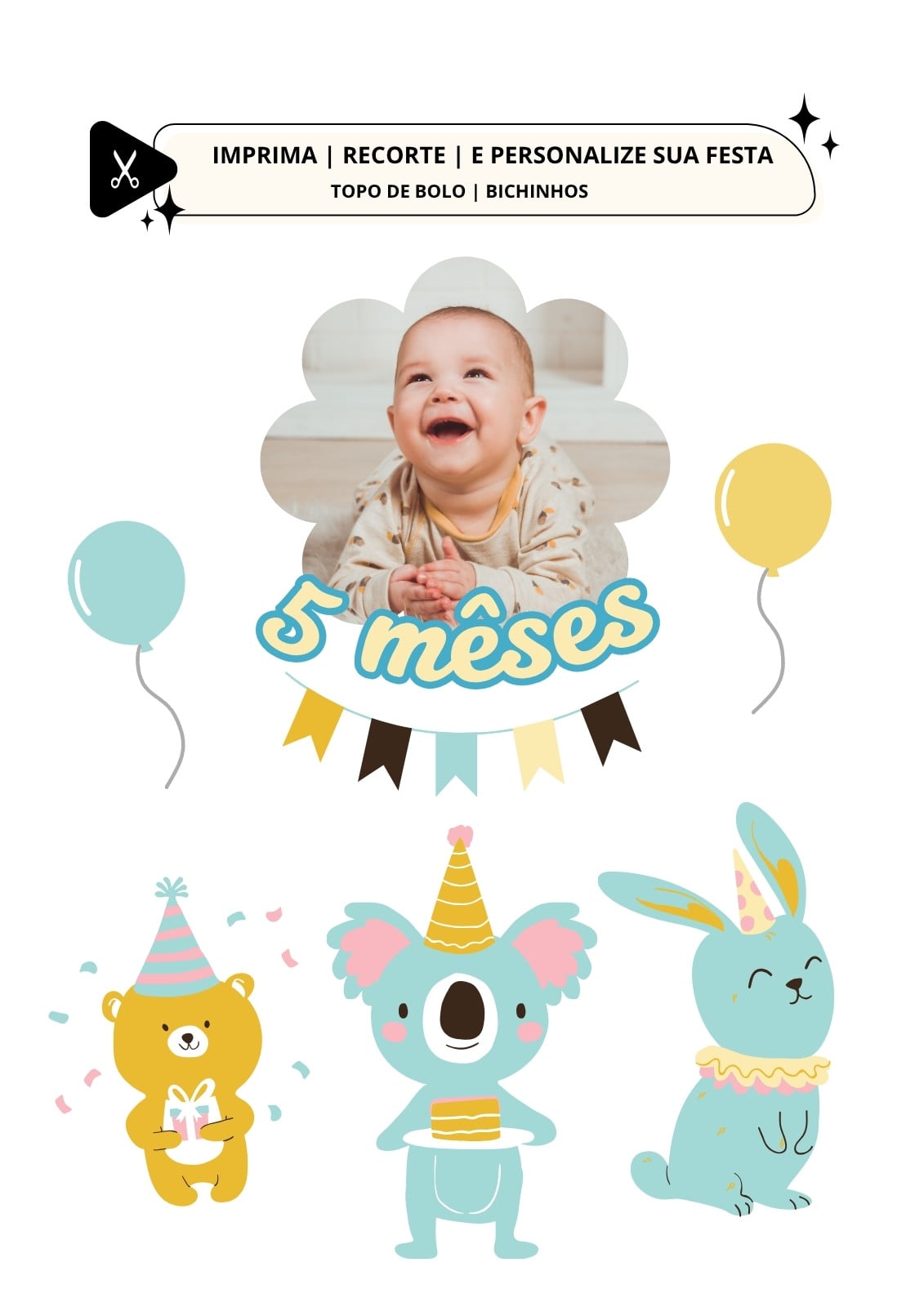 Topo de bolo festa infantil tema bichinhos