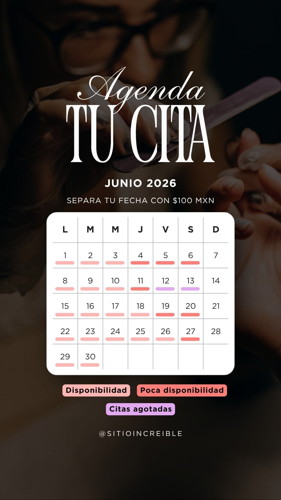 Historia de instagram para agendar cita en salón de uñas gelish en color negro
