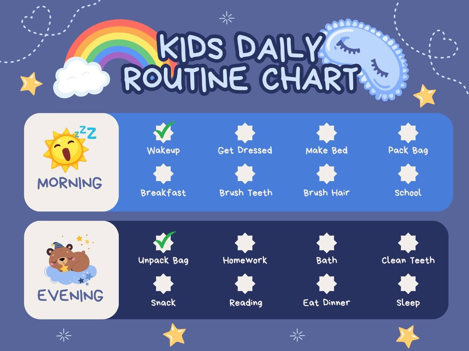 Blue Modern Kids Daily Routine Chart Graph