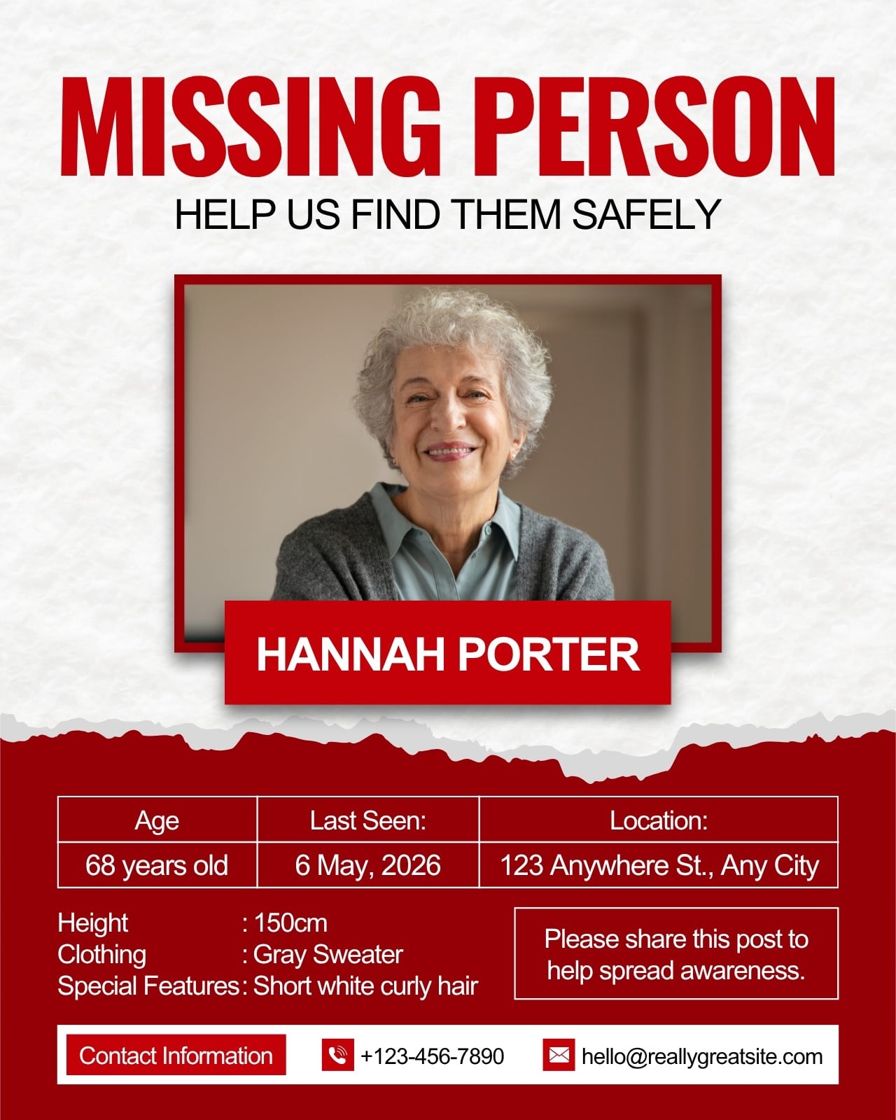 Red and White Modern Missing Person Instagram Post