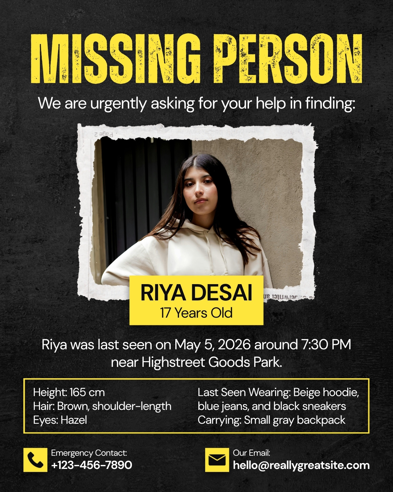 Yellow and Black Modern Missing Person Instagram Post