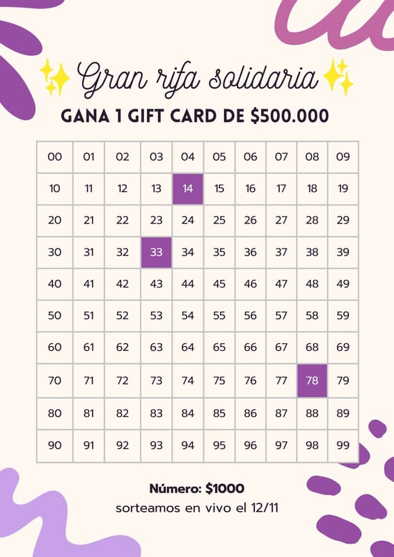 Formato de rifa 100 números para editar gratis | Canva